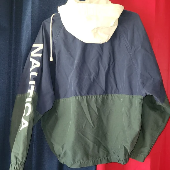 Nautica Colorblock Windbreaker Jacket - Navy & Forest Green Y2k 90s Small - Picture 6 of 10